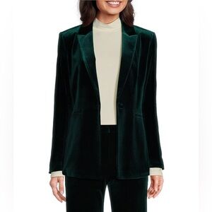 New Dark Green Stretch Velvet Notch Lapel Long Sleeve Button Blazer size 6 10
